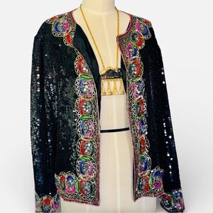 Embellished‎ Black Jacket with Multicolor Accents